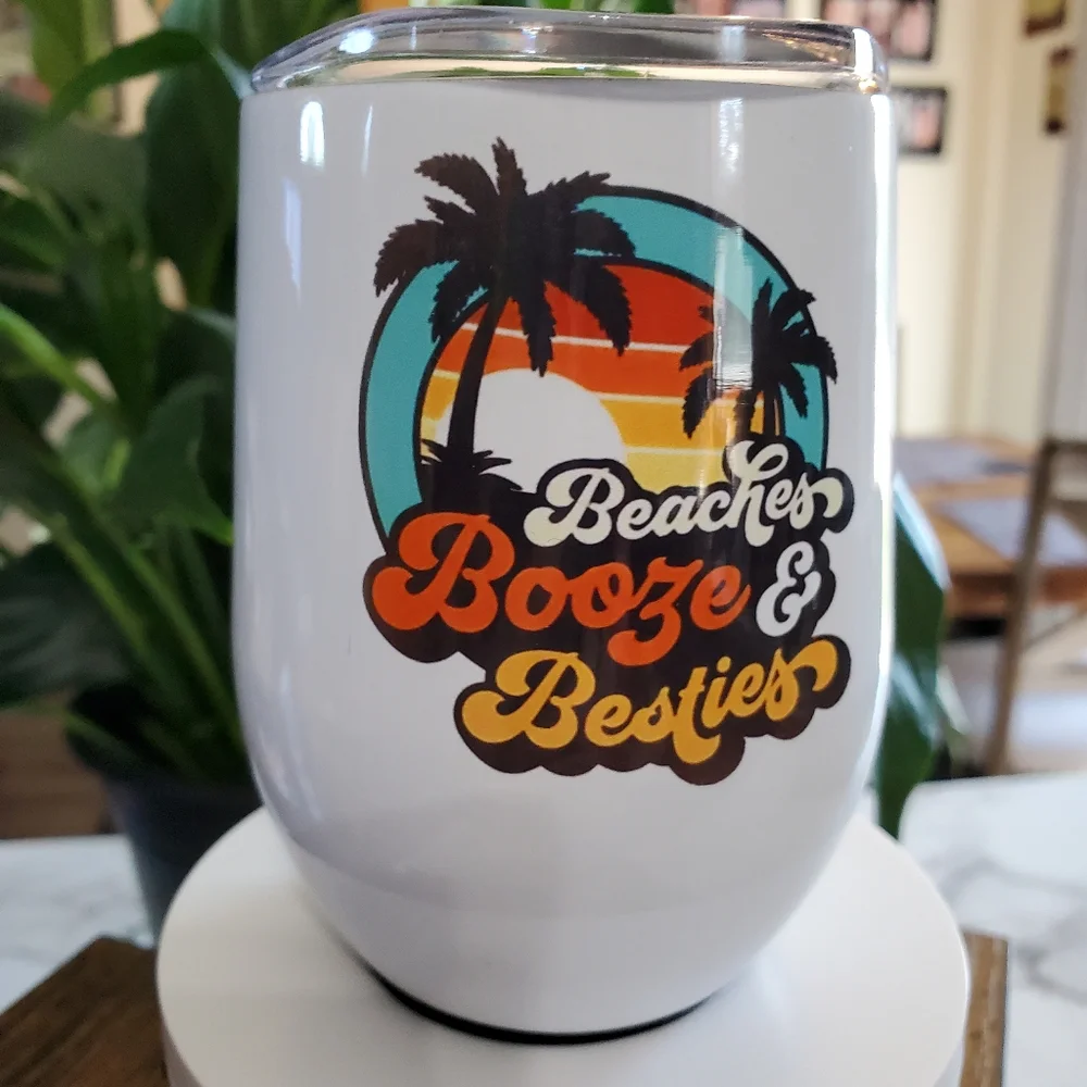 2 Beaches Booze & Beasties 12 oz Wine Cup Tumbler's